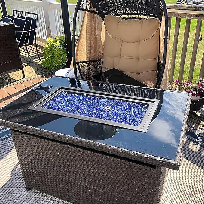 GRISUN Pacific Ocean Blue Fire Glass for Fire Pit, 20 Pounds 1/2 Inch Tempered Glass Rocks for Natural or Propane Fireplace, Safe for Outdoors and Indoors Firepit Glass