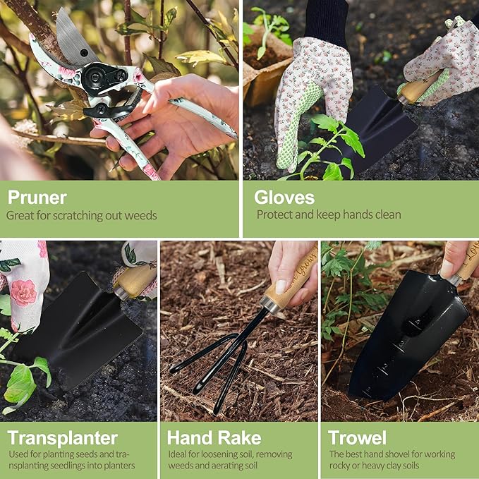 Gifts for Grammy Christmas, Gardening Kit Grammy Gifts from Grandkids Floral Gardening Tools and Durable Garden Tools Organizer Tote, Ideal Gardening Gift for Women on Birthday Plant Lover Present