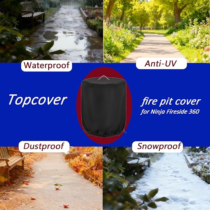 Fire Pit Cover for Ninja Fireside 360 Outdoor Heater Waterproof 600D Oxford with PU Backing & Critical Seam Taping Heavy Duty Anti-UV Round Firepit Covers Protector Fits for Fireside360 Fire Pit
