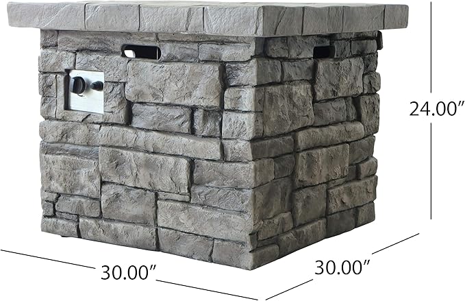 Propane Fire Pit Table, 30 Inch Firepits for Outside, Square Gas Fire Pit for Outside Patio, MgO Propane Fire Table, 40000BTU, Grey