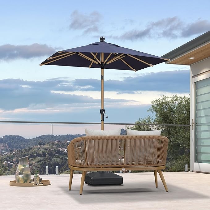PURPLE LEAF 4' x 6' Patio Umbrella with Base Outdoor Umbrella Aluminum Market Umbrella with Push Button Tilt & Crank and 8 Ribs Rectangular Outdoor Table Umbrella for Pool Garden Beach, Navy Blue