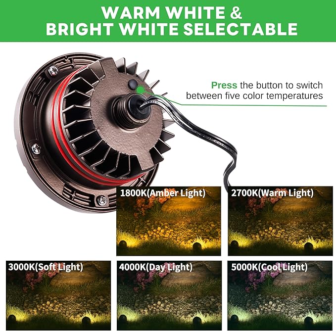 Well Lights Low Voltage, 5 Colors Selectable (Warm to Cool White) 12V In Ground LED Landscape Lights, IP67 Waterproof Outdoor, One Direction Aluminum ORB for Garden Tree 6W 420LM 12 Pack