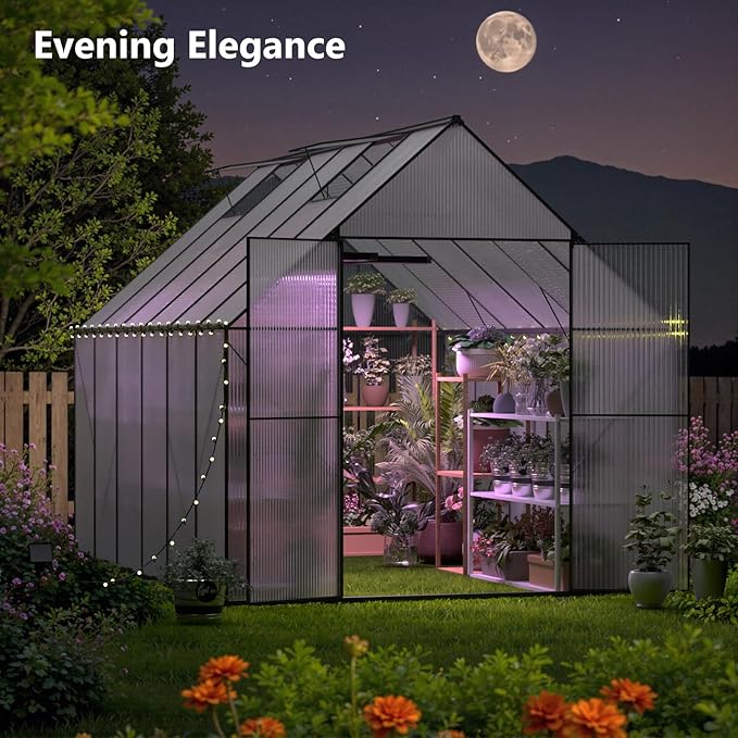 Green House for Outside, Greenhouse for Outdoor, Walk-in Garden Greenhouses, Heavy Duty Polycarbonate Greenhouse, Backyard Green Houses (8x12)