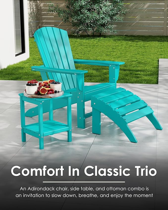 GREENVINES Adirondack Chairs Set of 6 | HDPE Plastic | Oversized Fire Pit Chair | All Weather | Aqua | Poly Lumber | for Outdoor Deck Backyard Patio Garden