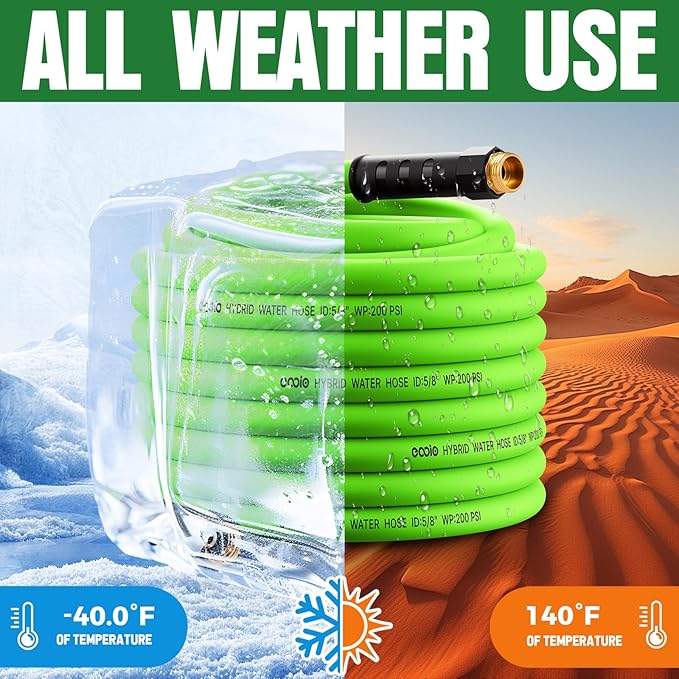 Garden Hose 75 ft x 5/8", NON-EXPANDING Flexible Water Hose, Kink Resistant Lightweight Hybrid Hose, Leakproof Yard Hose with Male to Female Fittings