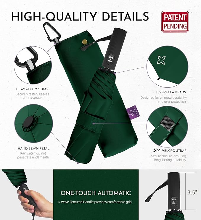 UV Travel Umbrella for Sun Protection & Rain, Compact Windproof Folding, Refined craftsmanship, Auto Open/Close, 43" Canopy with color coating, UPF 100+ UV Blocking, TSA Approved