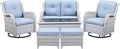 Belord Wicker Outdoor Furniture Patio Furniture Set - 6 Piece Patio Conversation Set with Swivel Rocker Chairs, Loveseat Sofa, Ottomans and Coffee Table, Baby Blue Cushion
