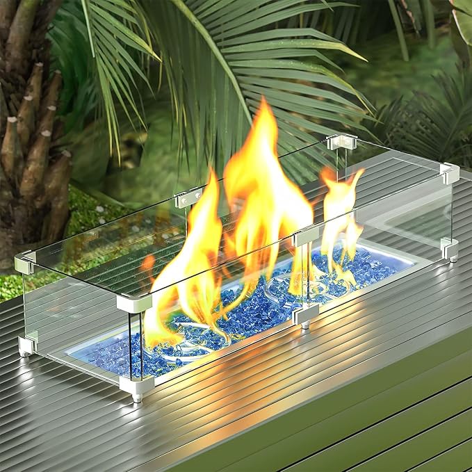 GRISUN Pacific Ocean Blue Fire Glass for Fire Pit, 20 Pounds 1/2 Inch Tempered Glass Rocks for Natural or Propane Fireplace, Safe for Outdoors and Indoors Firepit Glass