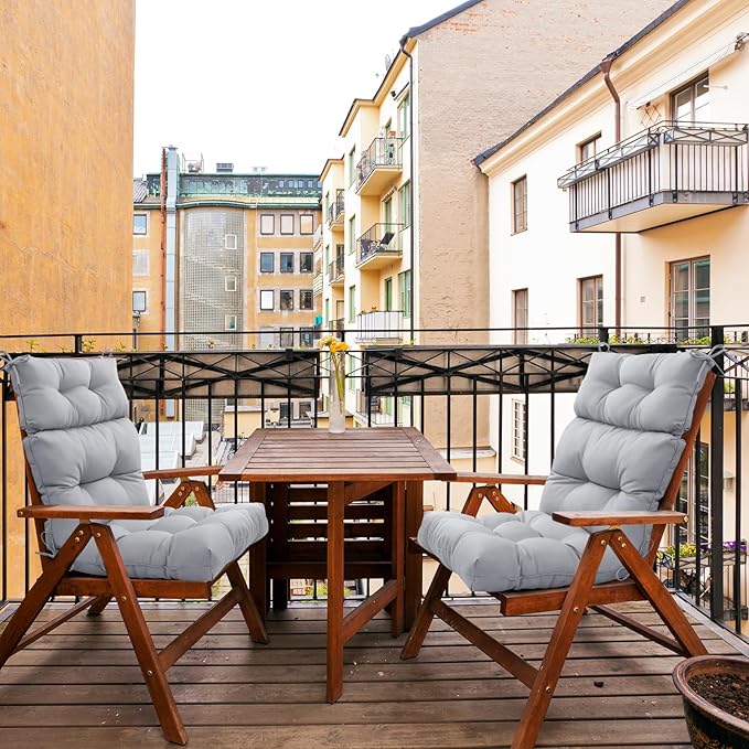 EAGLE PEAK Tufted Outdoor/Indoor High Back Patio Chair Cushions, Set of 2, 46'' x 22'', Light Gray