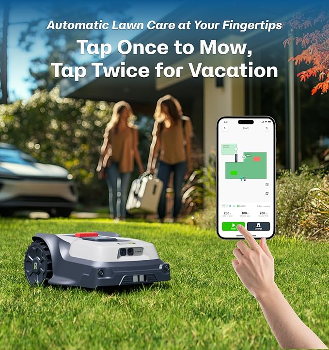 T1200Pro Wire-Free Robot Lawn Mower with RTK Extension Cable, Automatic Robot Mower for 0.37 Acre, RTK+Vision, AI Obstacle Avoidance, Adjustable Cutting Height Multi-Zone Mowing Robotic Mower