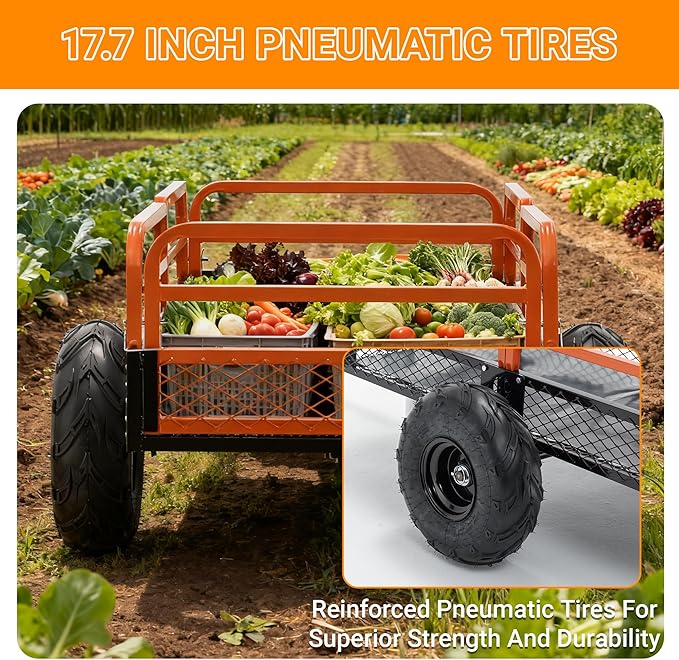 Heavy Duty ATV UTV Trailer Tow Behind Dump Cart, 1500lbs 15 Cubic Feet, Yard Garden Trailer Pull Behind Dump for Lawn Mower Tractor Garden Waste