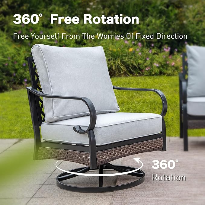 SUNSHINE VALLEY 5 Piece Metal Outdoor Patio Furniture Sets with Firepit Table, Patio Conversation Sets 1 3-Seater Sofa, 1 2-Seater Loveseat, 2 Swivel Chair with 5.75" Cushion for Backyard, Light Gray