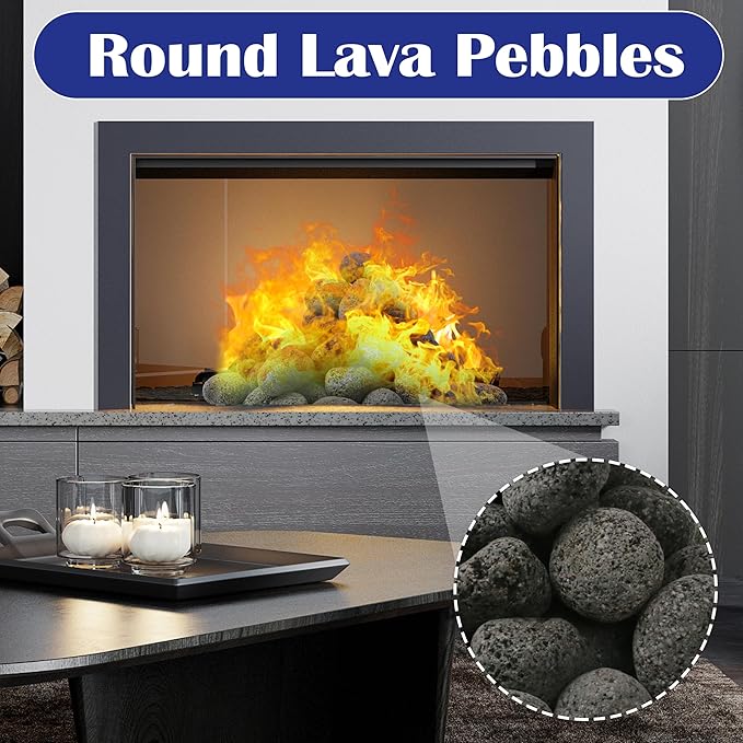Sunnyglade 17.8LBS Black Lava Rocks for Fire Pit 1-2 inch Gas Fireplace Rocks, Black Lava Pebbles for Propane Fire Pit, Decorative Volcanic Stone for Outdoor & Indoor Gas Fireplace (17.8, Pounds)