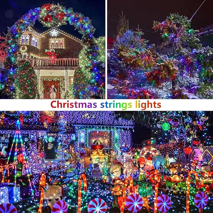 2 Pack Solar Christmas Lights Outdoor Waterproof, Super Bright 90FT 160 LED Solar String Lights, 8 Lighting Modes Green Wire Solar Twinkle Fairy Lights for Tree Xmas Garden(Multi-Colored)