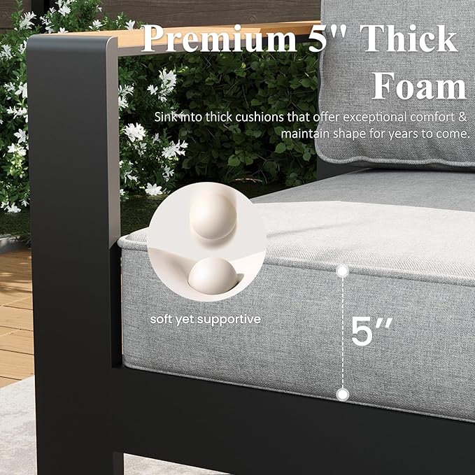 LayinSun Aluminum Outdoor Furniture Set 2 Chair, Outside Patio Deep Seating Conversation Set with Upgraded Washable Thick Cushion