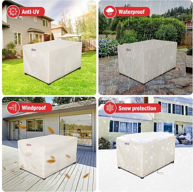 Fire Pit Cover Rectangular 60 Inch - Waterproof Outdoor Fire Table Cover Rectangle Heavy Duty, 600D Patio Propane Gas Firepit Cover Rectangular Tear Weather Resistant - 60 x 36 x 24 Inch Beige