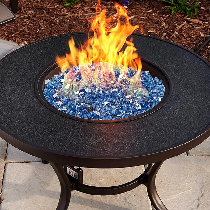 Onlyfire 10 pounds Fire Glass for Propane Fire Pit and Gas Fireplace, 1/2 Inch Reflective Firepit Glass Rocks for Fire Pit Table and Fire Bowl, High Luster Pacific Blue