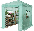 Greesum 8x6 FT Portable Pop-up Greenhouse with Center Lock, PE Cover, Zippered Door and 2 Roll-up Windows, Easy Assemble(Green)