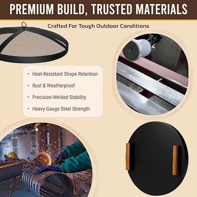 FEBTECH Spark Screen, Heat Deflector, Firepit Lid, Trolley Stand and Base Ring Combo - Compatible with Solostove Bonfire and Other 19.5" Fire Pit - 5 in 1 Firepit Accessories for Patio, Bonfire, Deck
