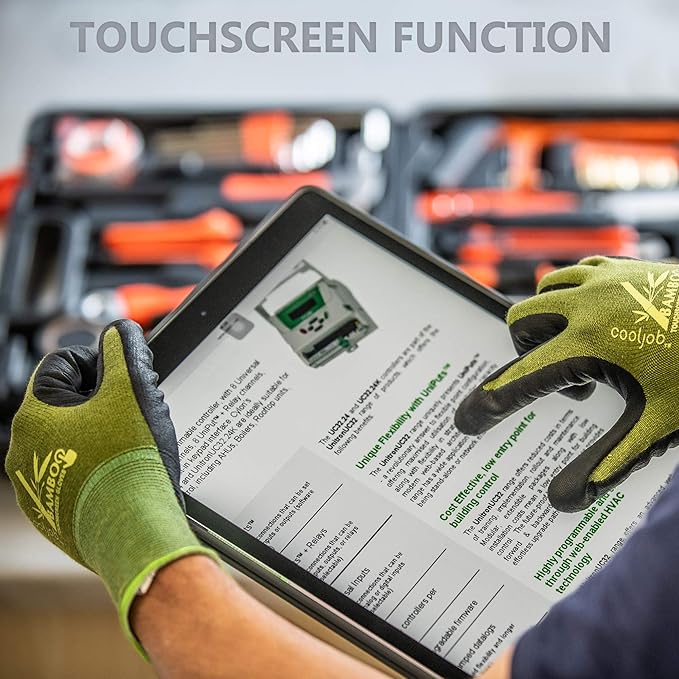 COOLJOB 2 Pairs Gardening Gloves for Women and Men, Bamboo Working Gloves Touchscreen, Grippy Nitrile Rubber Coated Work Gloves, Green/Black, X-Large Size (2 Pairs XL)