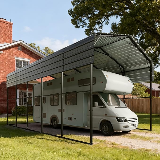 PHI VILLA 25 x 14 ft Heavy Duty Metal Carport with Galvanized Steel Roof for RVs, Cars, Boats, and Tractors