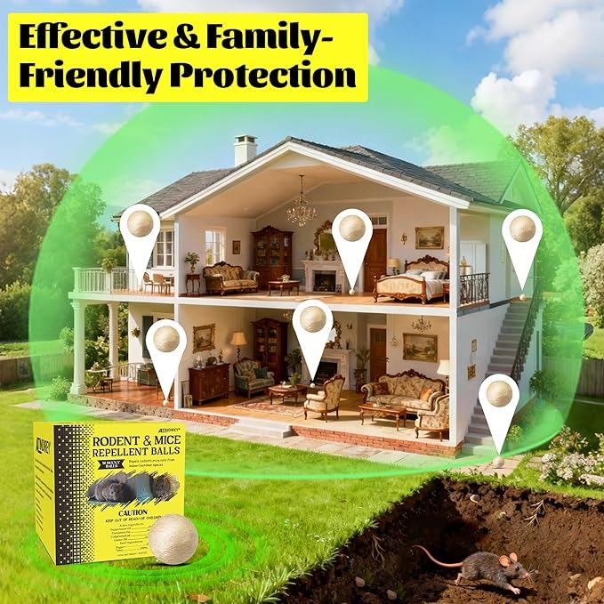 Rodent & Mice Repellent 12 PCS,Upgraded Paper Balls for Longer Lasting Scent | Indoor, Outdoor, Car Engine Protection | Mice, Rat Deterrent for Home, Garage, Attic | Pet & Kid Safe