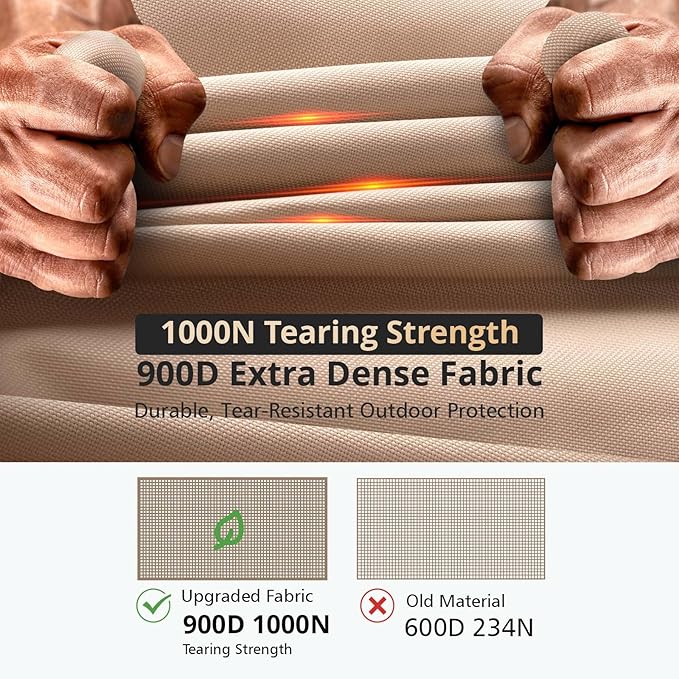 QH.HOME Fire Pit Cover Square-25-28 Inch Heavy Duty 900D Strong Tear-Resistant and UV Resistant and Waterproof and Fading Resistant Material Polyester Firepit Covers for Outdoor Fire Table-Wheat
