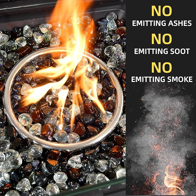 GasSaf Diamonds Fire Glass for Gas or Propane Fire Pit Fireplace & Landscaping 10-Pound 1 inch (Amber, Black, Crystal Clear)