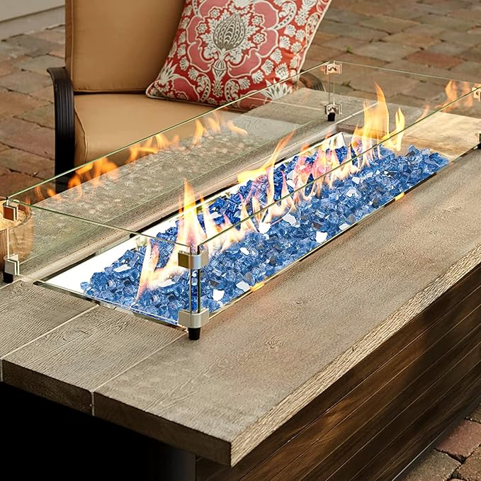 Onlyfire 10 pounds Fire Glass for Propane Fire Pit and Gas Fireplace, 1/2 Inch Reflective Firepit Glass Rocks for Fire Pit Table and Fire Bowl, High Luster Pacific Blue