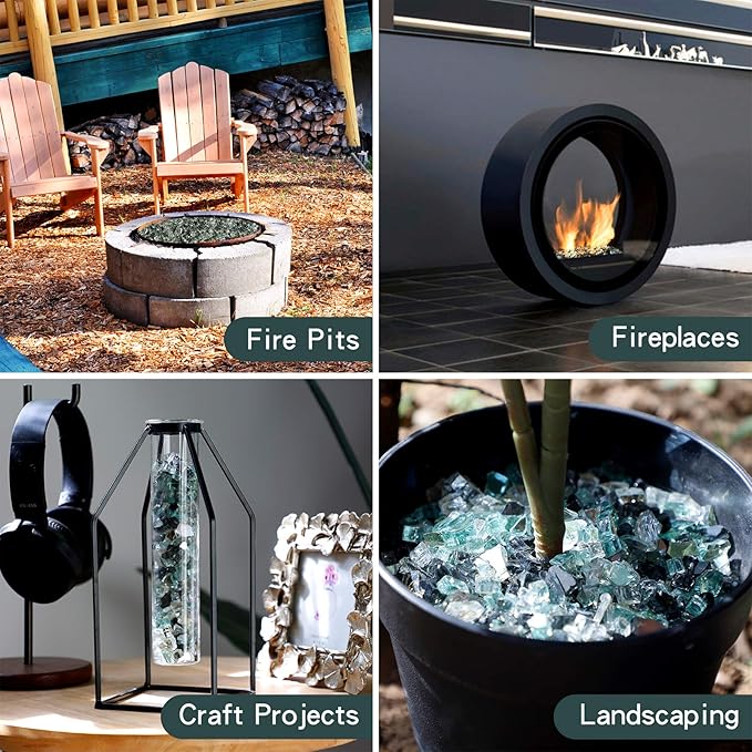 Onlyfire 10 Pounds Blended Reflective Fire Glass for Fire Pit Fireplace and Landscaping, 1/4 Inch Mixed Colored High Luster Fireglass Rocks for Outdoor ＆ Indoor - Onyx Black+Platinum+ Light Green