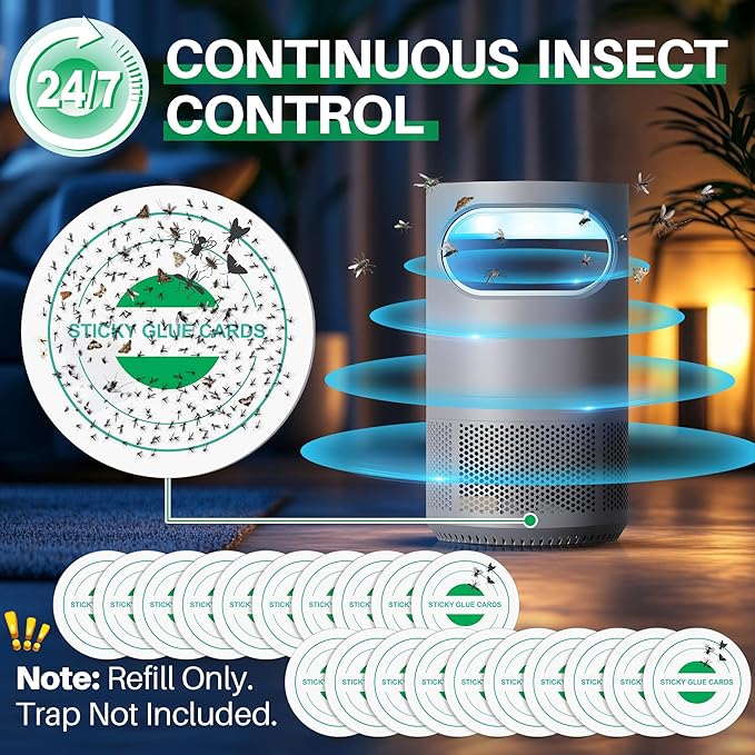 Qualirey 20 Pack Glue Trap Refill Pads Compatible with STEM Flying Insect Fan Trap, 3.94 Inches Replacement Glue Boards, Sticky Pads Insect Catcher for Indoor Fly Mosquito Bug Control