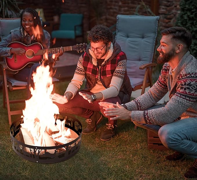 Fire Pit Ring 36 Inch - Heavy Duty Steel Smokeless Fire Ring Insert for Outside Wood Burning Large Round Firepit Liner for Camping Backyard Patio Garden (36x9 Inch)