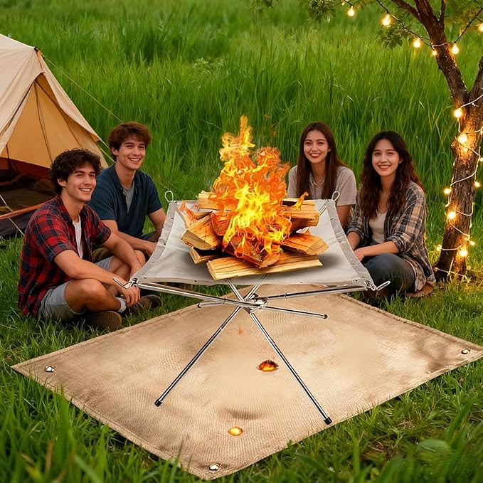 Portable Fire Pits,22 inch Camping Fire Pit Kit- Foldable Large Upgrade 304 Stainless Steel Mesh with Fire Pit Mat and Carry Bag,Perfect for Backyard,Garden,Picnic Campfire, Outdoor Hiking