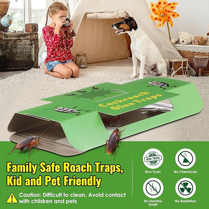 Qualirey 20 Pack Roach Traps, Roach Traps Indoor Sticky with Cockroach Bait, Cockroach Glue Trap Long Lasting and Non Toxic, Children and Pet Friendly, for Home, Kitchen, Bathroom, Storage Room
