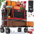 400L Large Capacity Folding Double Decker Wagon with Brakes, 48" Extra Long Extender Cart, 500lbs Heavy Duty Collapsible Wagons, All-Terrain Big Wheels for Camping, Sports, Shopping. Red&Black