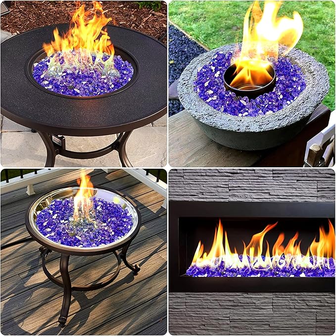 onlyfire 10 Pounds Fire Glass for Propane Fire Pit, 1/2 Inch Reflective Firepit Glass Rocks for Gas Fireplace and Fire Pit Table, Purple