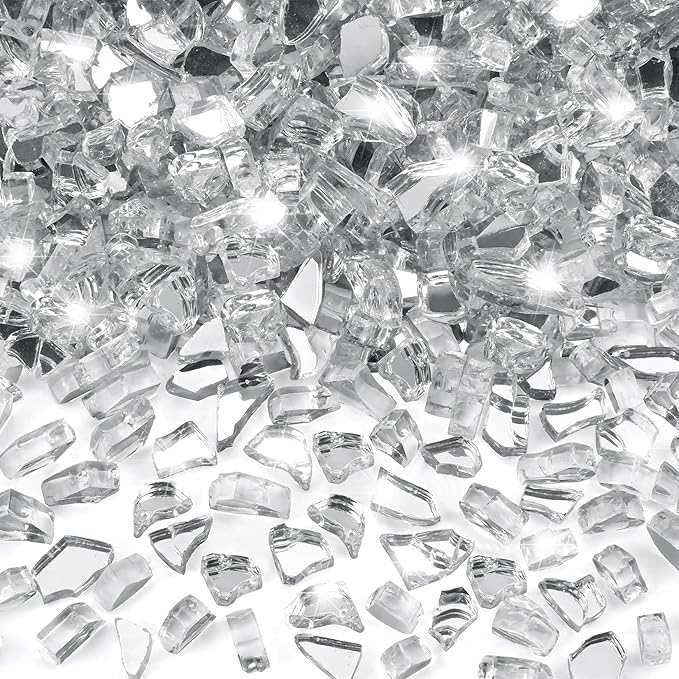 GasSaf 1/4 Inch Fire Glass Reflective Tempered Fireglass Cut Crushed FireGlass for Fire Pit, Fireplace, Replaces Existing Gas Logs & Lava Rocks (10 Pound)(Crystal Ice Reflective)