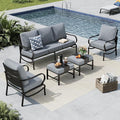 MFSTUDIO 5 Pieces Patio Conversation Sets, 7 Seats Metal Patio Furniture Sets with 1 x 3-Seat Sofa, 2 x Sofa Chairs, 2 x Ottoman, All Weather Steel Patio Sets with 5.75inch Grey Cushion for Garden