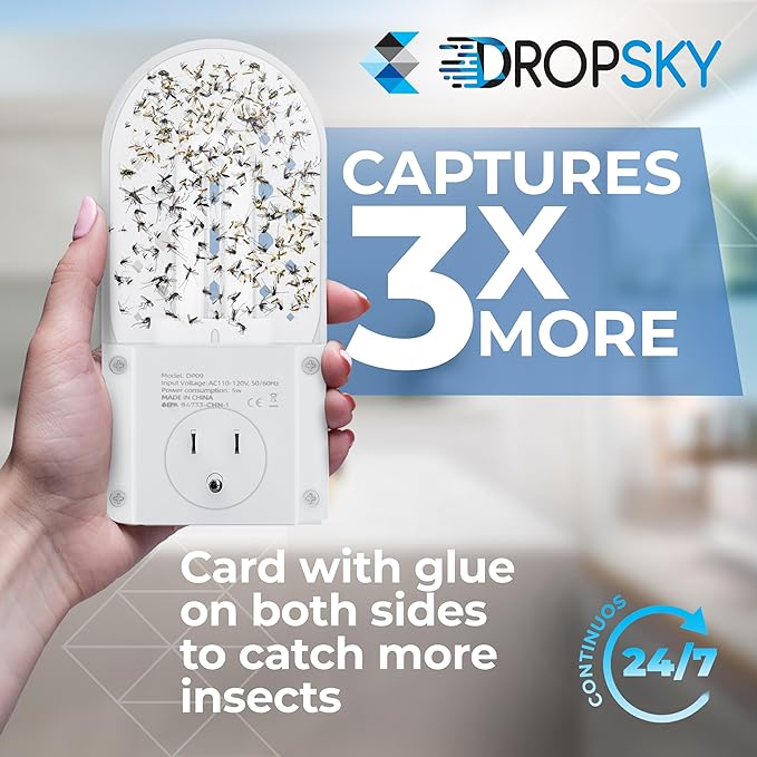 DropSky Flying Insect Trap Refill- Plug in Bug Catcher Indoor Refills, Indoor Fly Trap, Indoor Fly Trap,Trap for Mosquitos, Bugs, Insects, Gnats, Moth and Fruit Flies -Plug in Refill (Pack of 6 DP09)