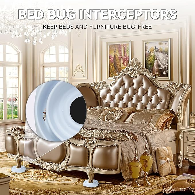 Bed Bug Interceptors Traps | Insect Trap, Monitor, and Detector for Bed Legs with Anti Skid Pads Included (White - 8 Pcs)