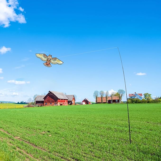 Bird Hawk Flying Kite with Pole Crop Protector Bird Scare Flying Kite with 4m Pole Has The Effect of Scaring Birds