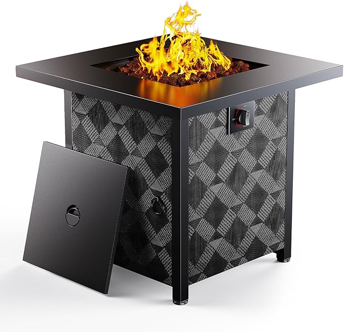 Ciays 28Inch Propane Fire Pit Table, 50,000 BTU Outdoor Gas Fire Pit Table CSA-Certified for Outside Patio with Removable Lid and Lava Rocks, Add Warmth and Ambience to Parties, Backyard, Garden