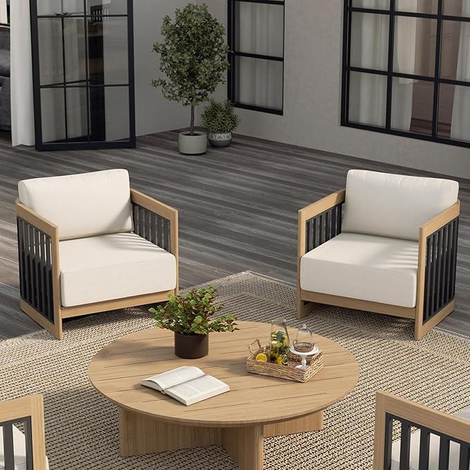 Ulax furniture Patio Aluminum Club Chair Lounge Chairs with Cushions (Club Chair x 2)