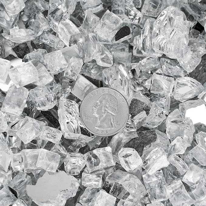 Onlyfire 10 pounds Fire Glass for Propane Fire Pit and Gas Fireplace, 1/2 Inch Reflective Firepit Glass Rocks for Fire Pit Table and Fire Bowl, High Luster Platinum