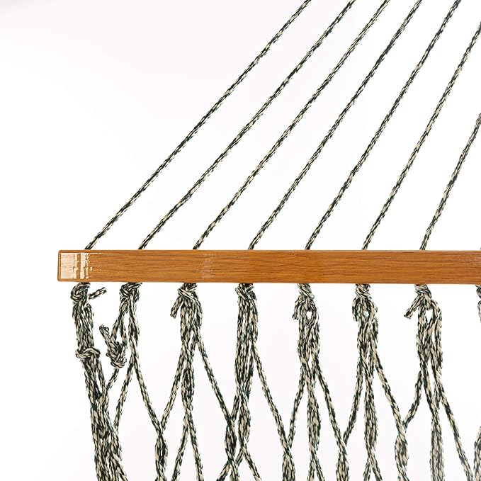 Original Pawleys Island Deluxe Green Oatmeal Heirloom Tweed DuraCord Rope Hammock – 13 ft. x 60 in., 2-Person, 450 lb Capacity, Oak Spreader Bar, Zinc-Plated Hardware, Handcrafted in The USA