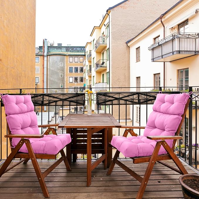 EAGLE PEAK Tufted Outdoor/Indoor High Back Patio Chair Cushions, Set of 2, 46'' x 22'', Pink