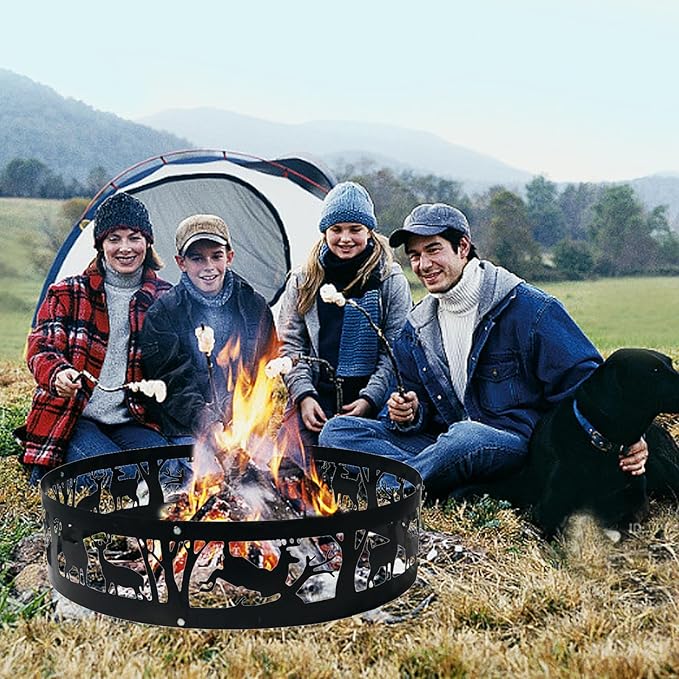 Outdoor Metal Fire Pit Ring 36 Inch Portable Heavy Duty Stainless Steel Fire Pit Ring Camping Beach Backyard with Holes