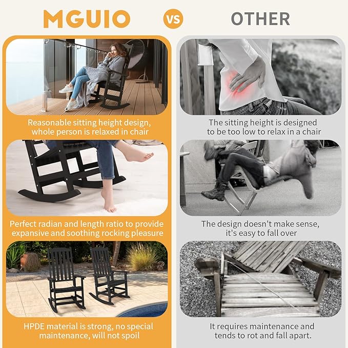 Outdoor Rocking Chairs Set of 4, Oversized All Weather High Back Porch Rocker, Patio Rockers for Outside