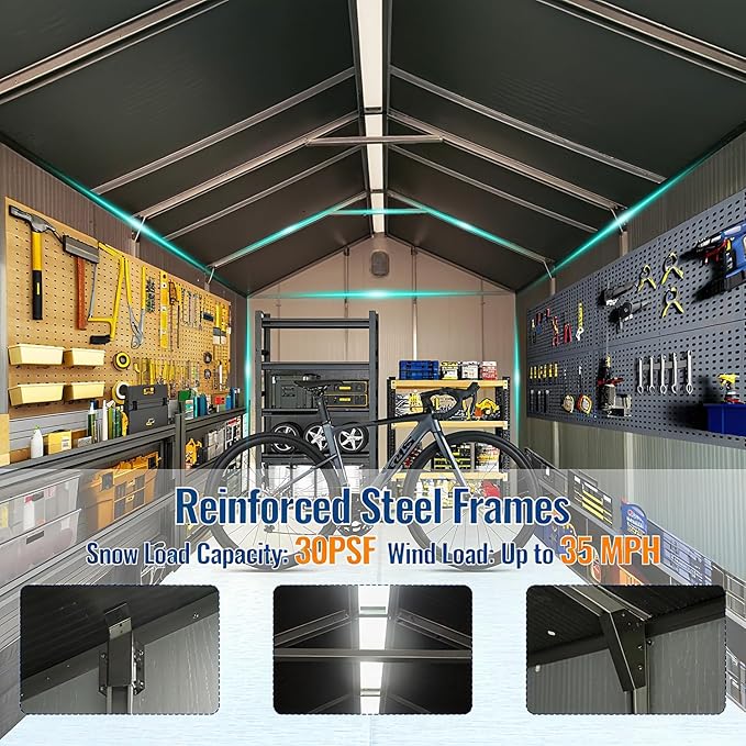 Domi 6x6Ft Resin Outdoor Storage Shed, Small Plastic Garden Shed with Carpet, Outside Weatherproof Storage Building for Tools, Bike, Lawn Mower, Patio, Backyard