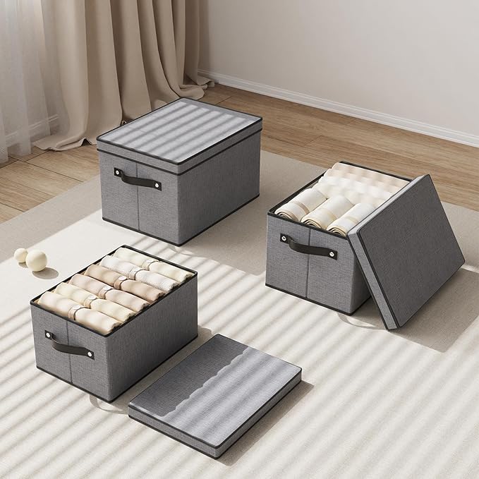 Storage Bin with Lid, Storage Box for Shoes Towels Books, Fabric Closet Organizer with Handles, Gray, 16.5 x 11.8 x 10.2 Inch, 1-Pack